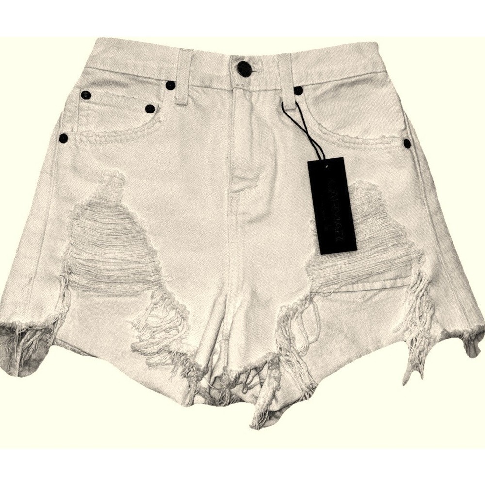 Carmar Denim White Distressed High Waisted Cut Off Shorts Size 25 NWT